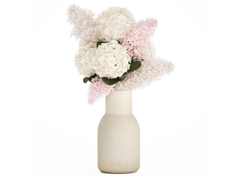 Beautiful white bouquet vase branches of hydrangea lilac 558 3D Model