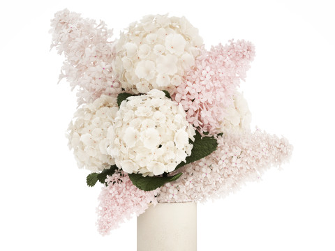 Beautiful white bouquet vase branches of hydrangea lilac 558 3D Model