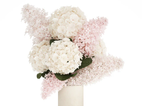 Lindo vaso buqu&ecirc; branco ramos de hort&ecirc;nsia lil&aacute;s 558 Modelo 3D