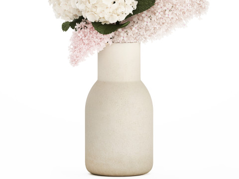 Beautiful white bouquet vase branches of hydrangea lilac 558 3D Model