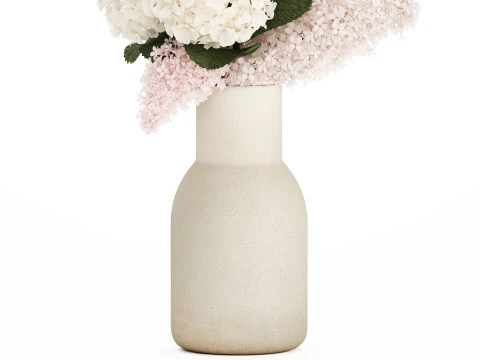 Lindo vaso buqu&ecirc; branco ramos de hort&ecirc;nsia lil&aacute;s 558 Modelo 3D