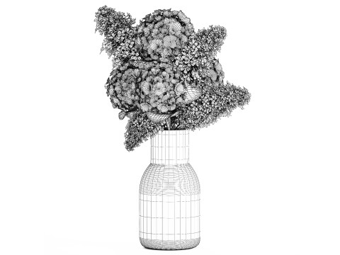 Beautiful white bouquet vase branches of hydrangea lilac 558 3D Model