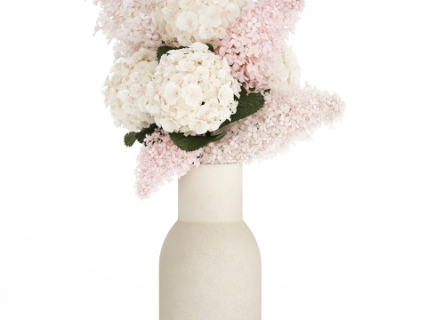 Beautiful white bouquet vase branches of hydrangea lilac 558 3D Model