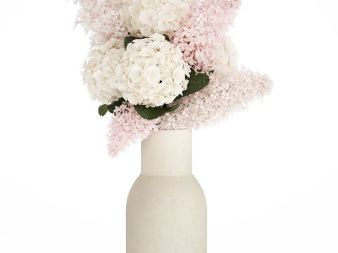 Lindo vaso buqu&ecirc; branco ramos de hort&ecirc;nsia lil&aacute;s 558 Modelo 3D