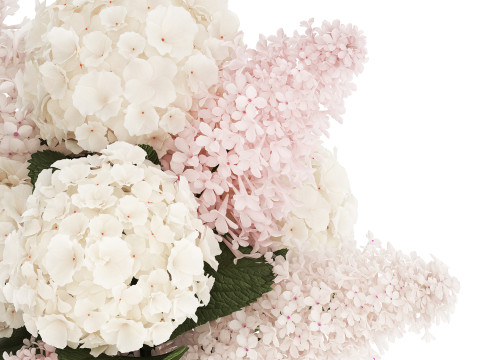 Beautiful white bouquet vase branches of hydrangea lilac 558 3D Model