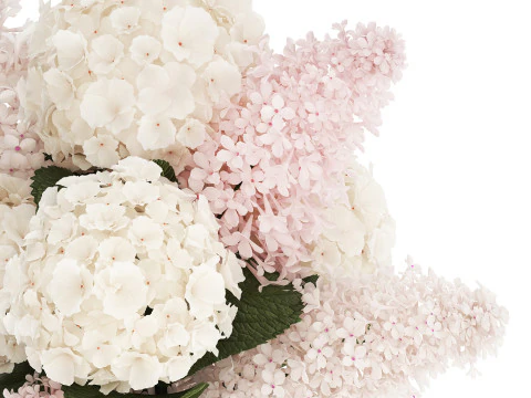 Lindo vaso buqu&ecirc; branco ramos de hort&ecirc;nsia lil&aacute;s 558 Modelo 3D