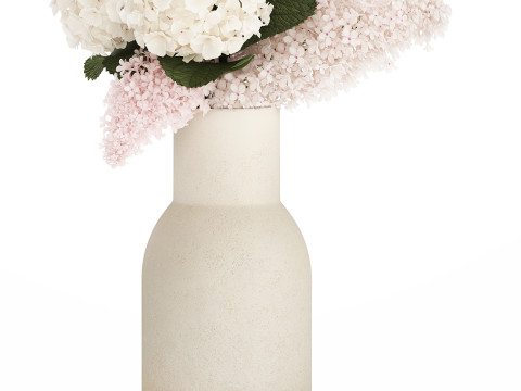 Beautiful white bouquet vase branches of hydrangea lilac 558 3D Model