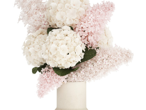 Beautiful white bouquet vase branches of hydrangea lilac 558 3D Model