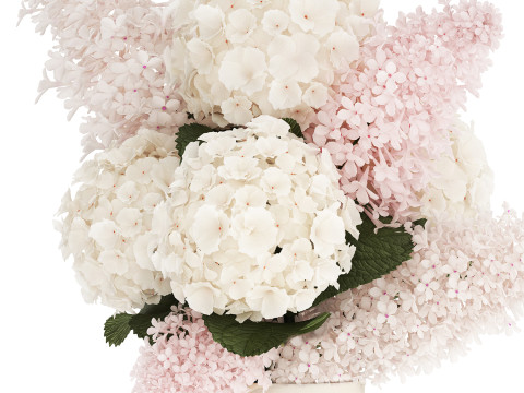 Beautiful white bouquet vase branches of hydrangea lilac 558 3D Model