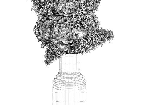 Beautiful white bouquet vase branches of hydrangea lilac 558 3D Model