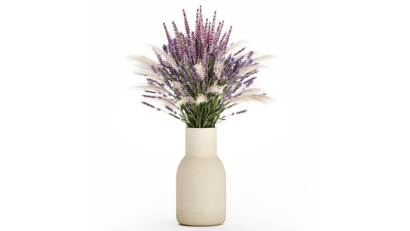 White Bouquet Of Dried Flowers Lovanda Branches in a vase 559 3D मॉडल .c4d .max .obj .3ds .fbx .stl .blend