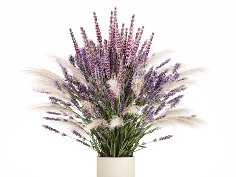 White Bouquet Of Dried Flowers Lovanda Branches in a vase 559 3D मॉडल