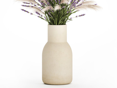 White Bouquet Of Dried Flowers Lovanda Branches in a vase 559 3D मॉडल