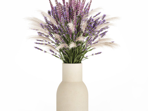 White Bouquet Of Dried Flowers Lovanda Branches in a vase 559 3D मॉडल