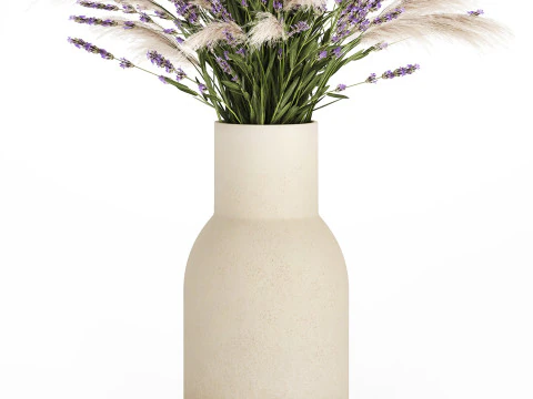 Mazzo bianco di fiori secchi, rami di lovanda in vaso 559 Modello 3D