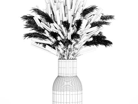Mazzo bianco di fiori secchi, rami di lovanda in vaso 559 Modello 3D
