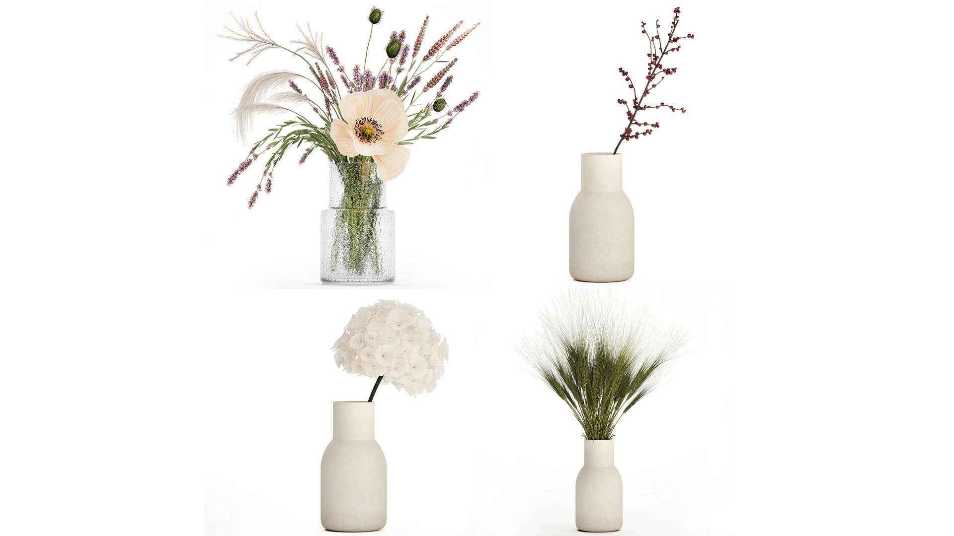 Buqu&ecirc;s de flores secas Lovanda trigo papoula hort&ecirc;nsia 560 Modelo 3D .c4d .max .obj .3ds .fbx .stl .blend 
