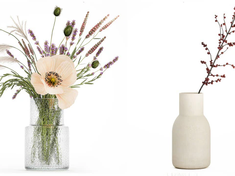 Buqu&ecirc;s de flores secas Lovanda trigo papoula hort&ecirc;nsia 560 Modelo 3D