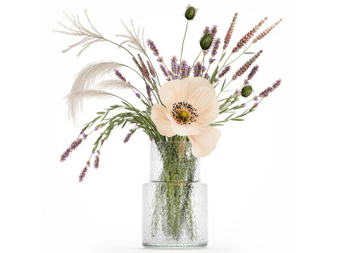 Buqu&ecirc;s de flores secas Lovanda trigo papoula hort&ecirc;nsia 560 Modelo 3D