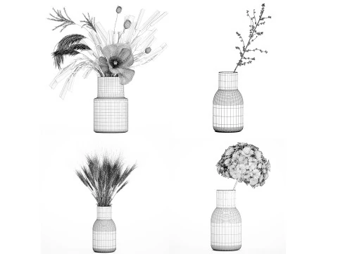 Buqu&ecirc;s de flores secas Lovanda trigo papoula hort&ecirc;nsia 560 Modelo 3D