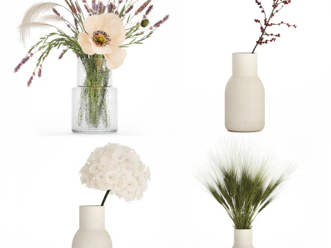 Buqu&ecirc;s de flores secas Lovanda trigo papoula hort&ecirc;nsia 560 Modelo 3D