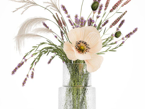 Buqu&ecirc;s de flores secas Lovanda trigo papoula hort&ecirc;nsia 560 Modelo 3D