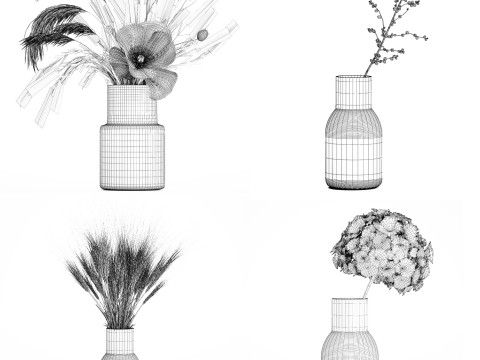 Bouquets Of Dried Flowers Lovanda Wheat Poppy hydrangea 560 3D 模型