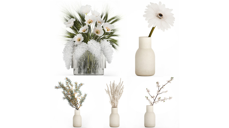 Set bouquets of dried flowers lilac wheat poppy sakura Gerbera 561 3D मॉडल .c4d .max .obj .3ds .fbx .stl .blend