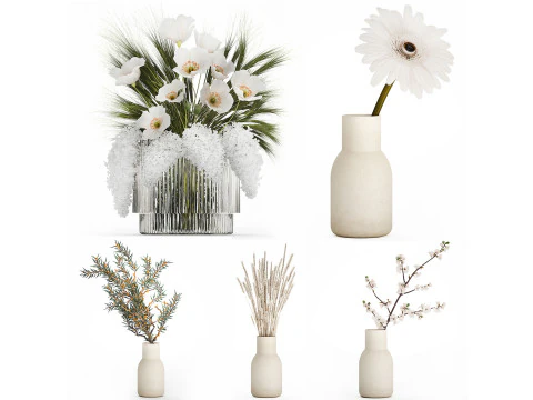 말린 꽃 라일락 밀 양귀비 사쿠라 거베라 561의 꽃다발 세트 3D 모델