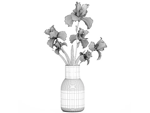 Beautiful white small bouquet in a vase with flowers Iris Set 563 3D Model
