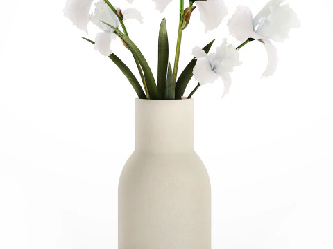 Beautiful white small bouquet in a vase with flowers Iris Set 563 3D Model
