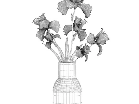 Beautiful white small bouquet in a vase with flowers Iris Set 563 3D Model
