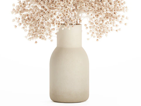 Buqu&ecirc; Branco Flores Secas Gypsophila Cortaderia 564 Modelo 3D