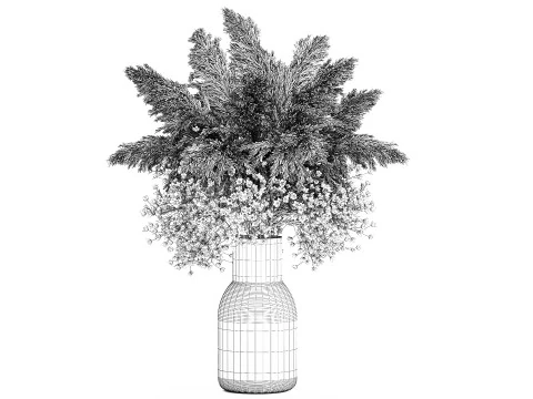 Buqu&ecirc; Branco Flores Secas Gypsophila Cortaderia 564 Modelo 3D