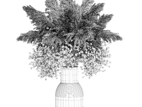 Buqu&ecirc; Branco Flores Secas Gypsophila Cortaderia 564 Modelo 3D