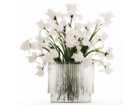 Beautiful white bouquet in a glass vase with flowers Iris 566 Modelo 3D