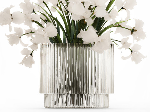 Beautiful white bouquet in a glass vase with flowers Iris 566 Modelo 3D