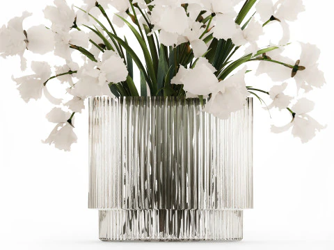 Beautiful white bouquet in a glass vase with flowers Iris 566 3D Model