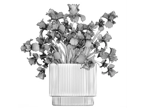Beautiful white bouquet in a glass vase with flowers Iris 566 3D Model