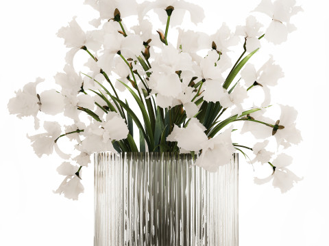 Beautiful white bouquet in a glass vase with flowers Iris 566 Modelo 3D