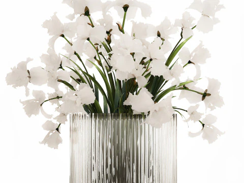 Beautiful white bouquet in a glass vase with flowers Iris 566 3D Model