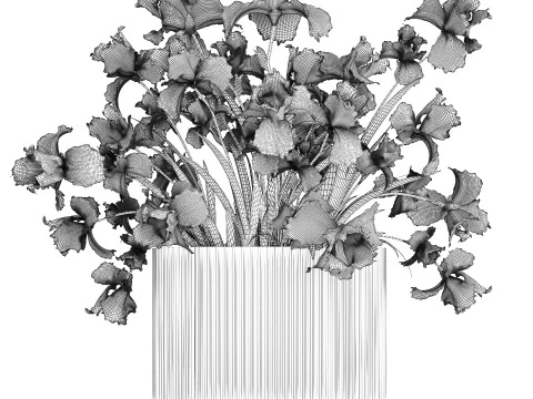 Beautiful white bouquet in a glass vase with flowers Iris 566 3D Model