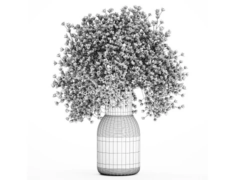 White Bouquet Dried Flowers Branches Gypsophila 567 3D Model