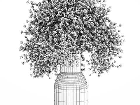 White Bouquet Dried Flowers Branches Gypsophila 567 3D Model