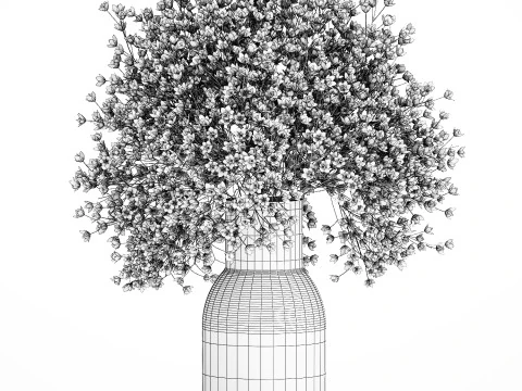 White Bouquet Dried Flowers Branches Gypsophila 567 3D Model