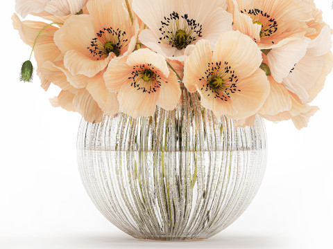 Beautiful Bouquet White Beige Wild Flowers Poppy 570 Modelo 3D