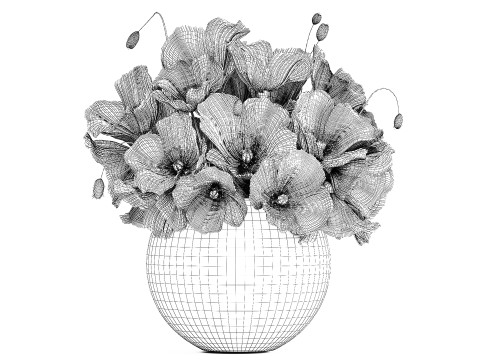 Beautiful Bouquet White Beige Wild Flowers Poppy 570 Modelo 3D