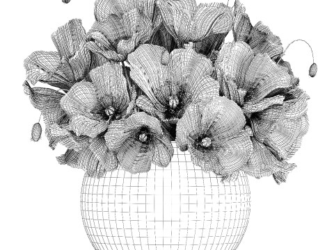 Beautiful Bouquet White Beige Wild Flowers Poppy 570 Modelo 3D