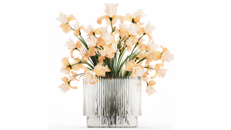 Beautiful Bouquet In Glass Vase With Flowers Iris 573 3D Модель .c4d .max .obj .3ds .fbx .stl .blend