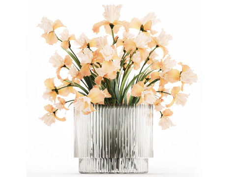 Beautiful Bouquet In Glass Vase With Flowers Iris 573 3Dモデル